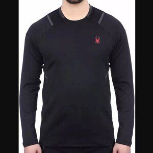 Spyder Active Long Sleeve Pullover Shirt Mens XL Black Red Logo Stretch Crewneck